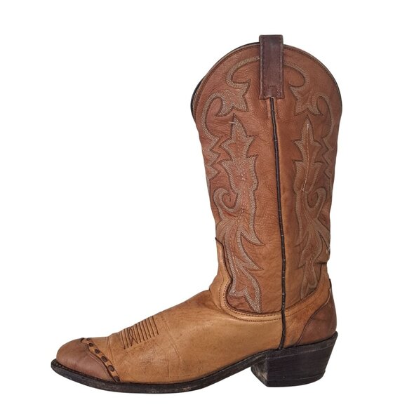 Dan Post Mens Brown Leather Western Cowboy Boots Embroidered Scalloped Toe 9D - Picture 1 of 13